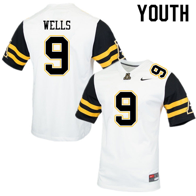 Youth #9 Christian Wells Appalachian State Mountaineers College Football Jerseys Sale-White - Click Image to Close